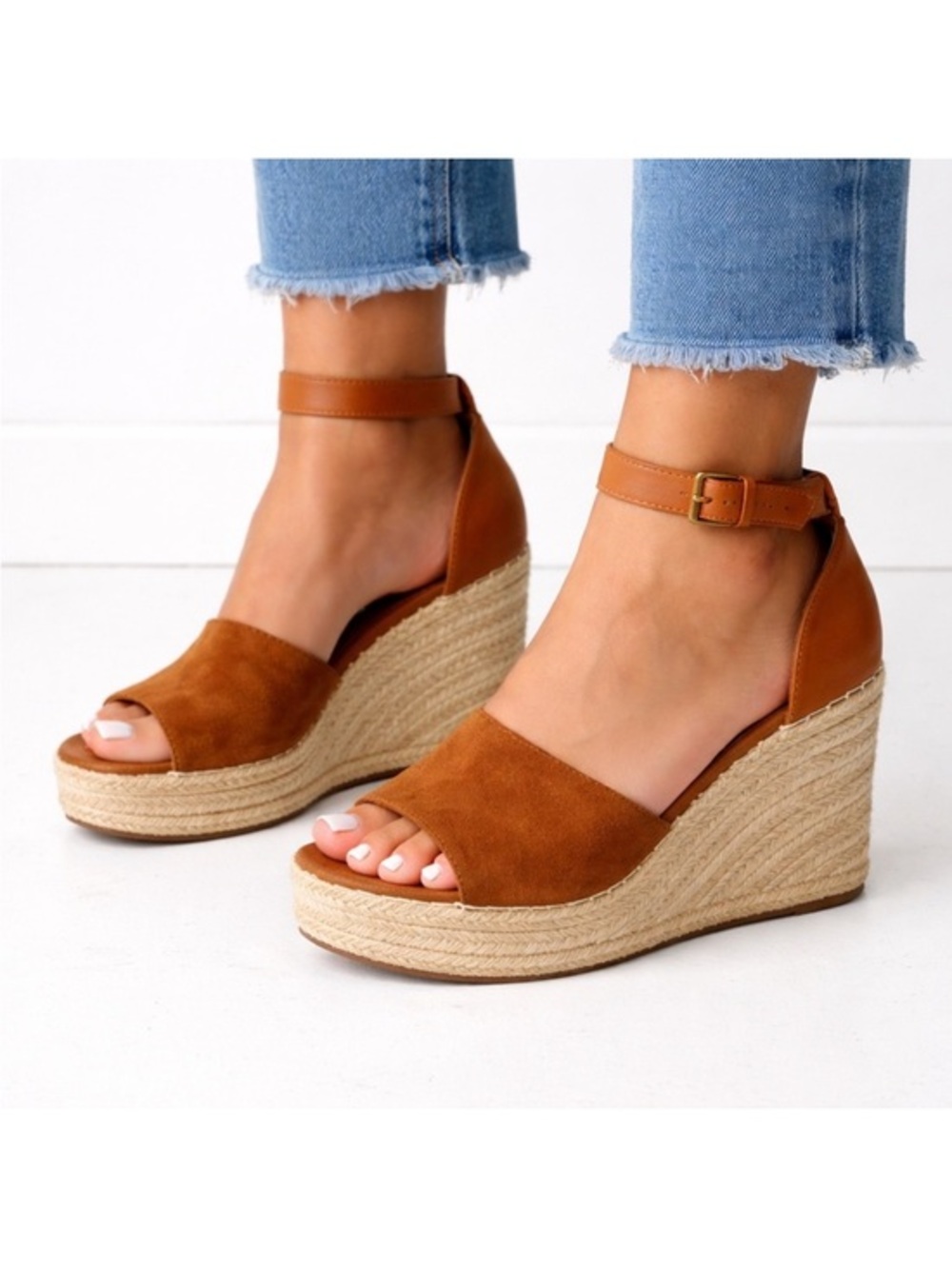 Steve Madden Camel Espadrille Wedge Sandals with Ankle Strap